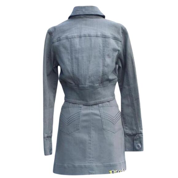 Cache Blue Gray Denim Wrap Ruched Skirt Off Set Side Zip Pull Stretch $98 NWT - Picture 4 of 4